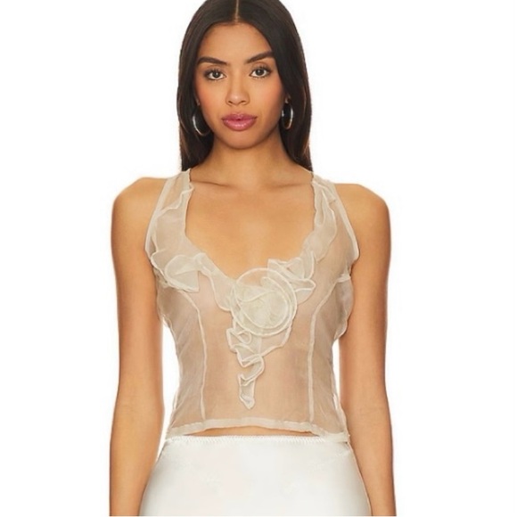 Belle The Label Tops - Belle The Label Silk Organza Top Sheer Cropped in Mist Size Large